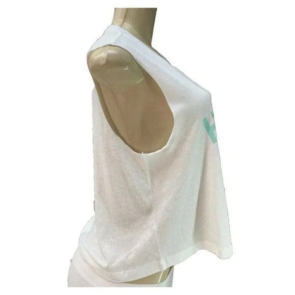 Spiritual Gangster L Eggshell Happy Statement Crew Neck Raw Edge Crop Tank Top - Picture 3 of 6